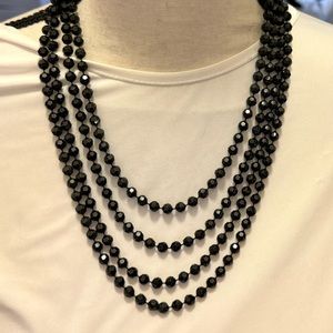 Black faceted bead necklace 90” jewelry
